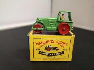 G323-MATCHBOX LESNEY No1B HELLGRÜNER STRASSENROLLER UND BOX.