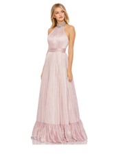 Mac Duggal Blush Pink Halter Rhinestone Neckline Pleated Pattern Gown Sz 4 $498