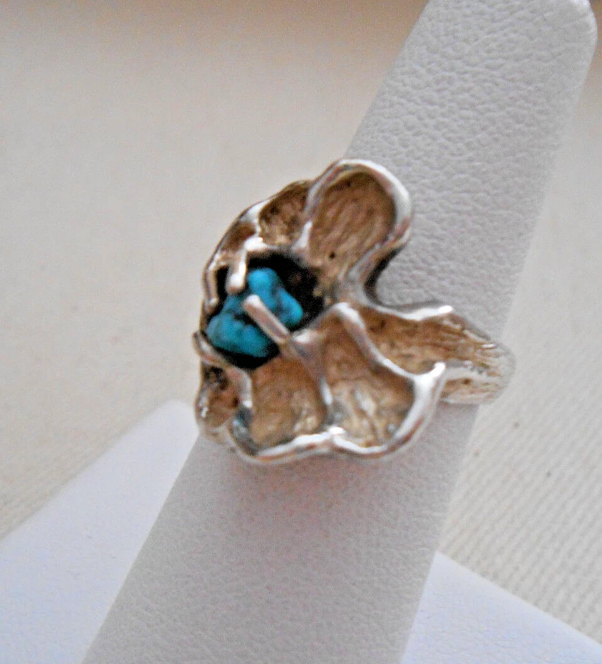 Sterling Silver Artistic Free Form Turquoise Nugget Ring 280107 - Image 2 of 4