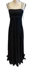 Davids Bridal Black Spaghetti Strap Chiffon Dress with Beaded Waist Size 6 $155