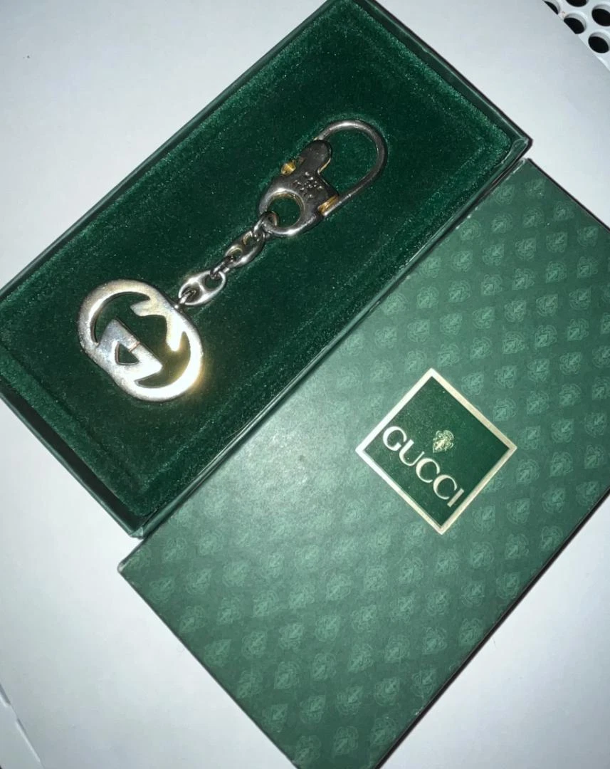 Gucci Keyring Keychain Bag Charm Gold Tone GG Interlock Vintage w