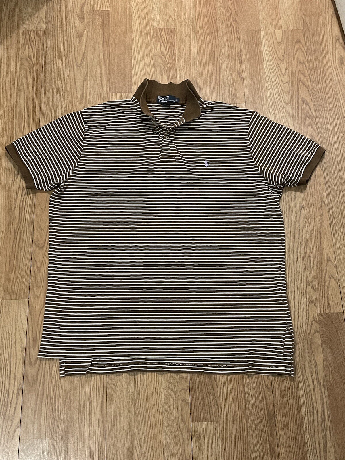 Polo Ralph Lauren camicia uomo XL marrone bianco righe colletto cotone pony preppy