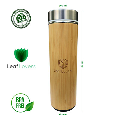 Thermo-Flasche Bambus mit Tee-Sieb Edelstahl Flasche Trinkflasche  doppelwandig | eBay.de