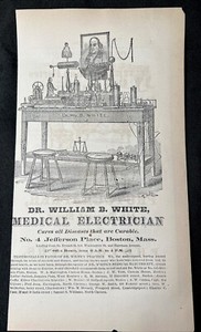 1888 antique Dr White MEDICAL ELECTRICIAN Double Ads WAGON AXLES Great Graphics