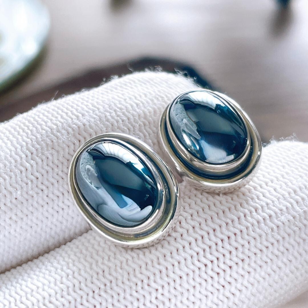 Georg Jensen 44B Hematite Sterling Silver Cufflinks 17x13mm Denmark