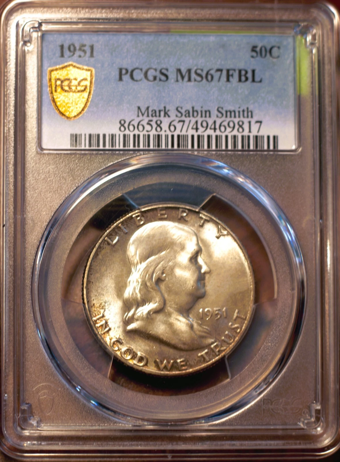 1951 50c Franklin Half Dollar PCGS MS67 FBL