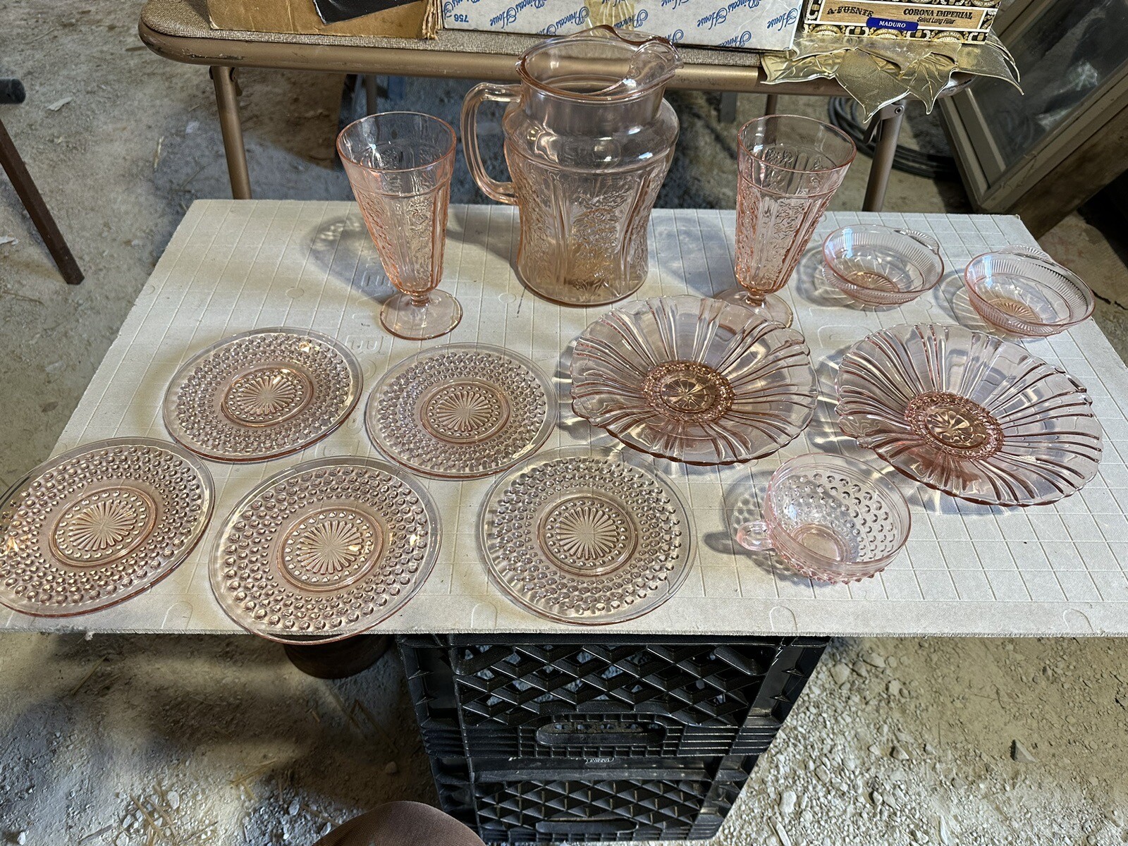 Vintage 13 Piece Set Of Pink Depression Glass eBay