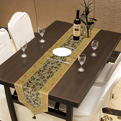Christmas Decor Traditional Golden Embroidery Decorative Silk Dining Table Runer