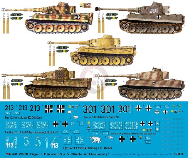 A3 【Tanko様】 No.856/No.913/No.911/No.826 Peddinghaus 1/48 Various German Tiger I Tank Markings WWII No.5 (5