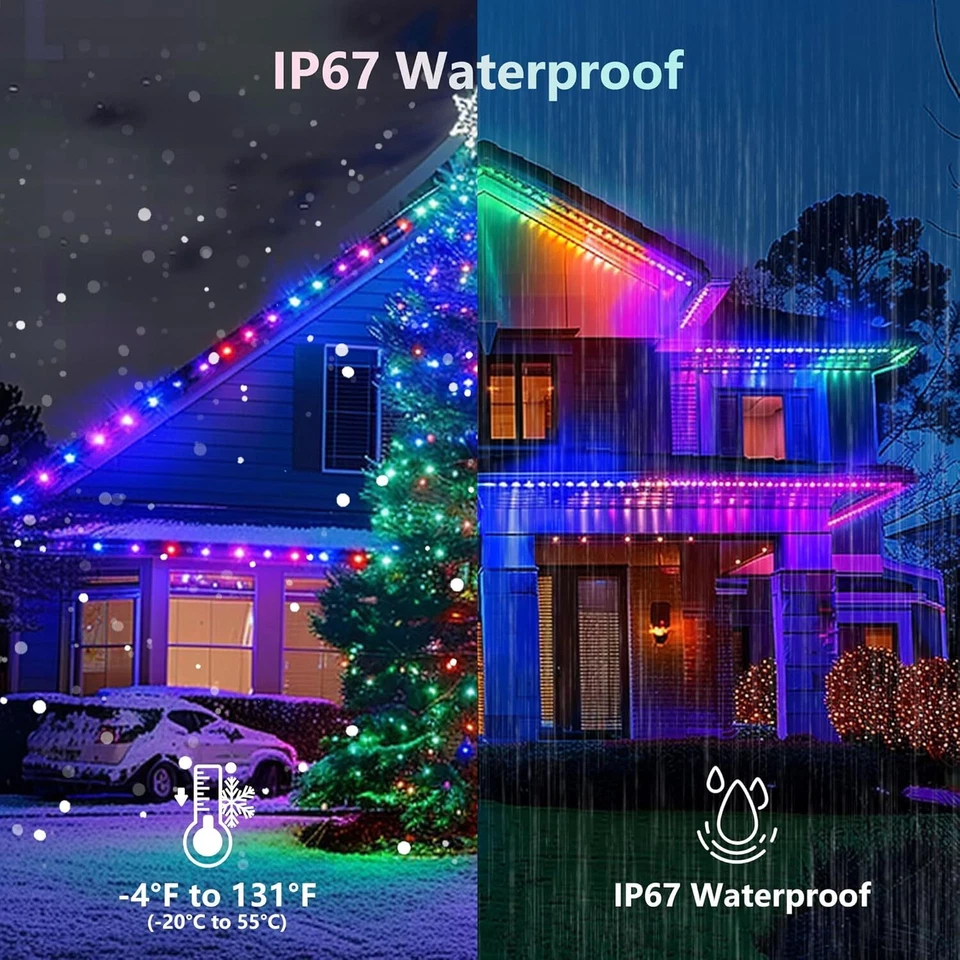Luces exteriores permanentes 50 pies/100 pies/200 pies, luces exteriores RGB inteligentes impermeables Foto 4 de 4