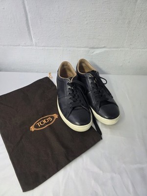 Tods Italy Sneaker Men US 8 Black Leather Lace Up Old Money Minimalist