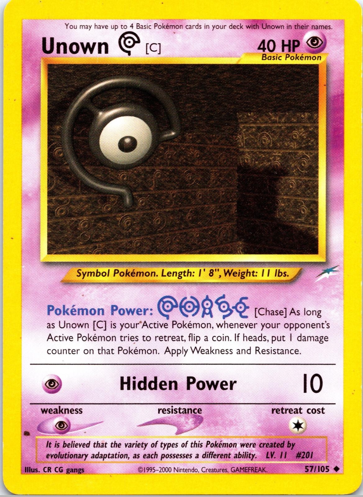 Unown [C] 57/105 Uncommon Neo Destiny Pokemon WOTC Unlimited Moderately Played