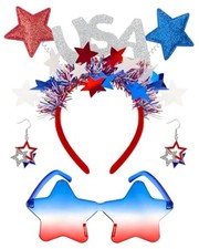 4th of July Patriotic Accessories Set, Red White Blue USA Star Headband with