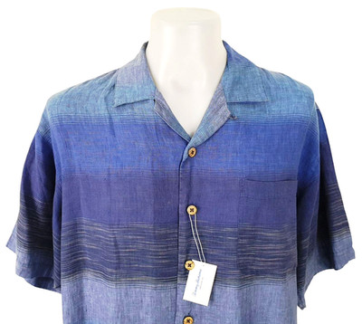 Tommy Bahama Herren 100% LEINEN blau S/S ABENDHEMD - L - 50'' - UVP 109£