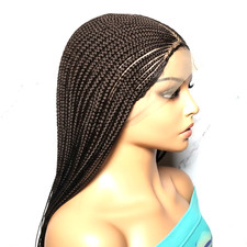 Long Dark Brown Braided Wig. Ghana Cornrow Braids Full Lace With Baby Hair. 38in