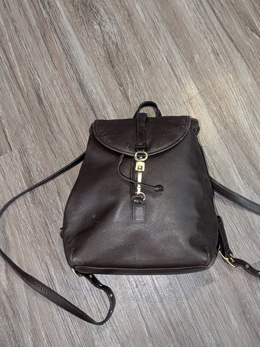 Vintage Coach Legacy Brown Leather Drawstring Backpack 9368 Flap