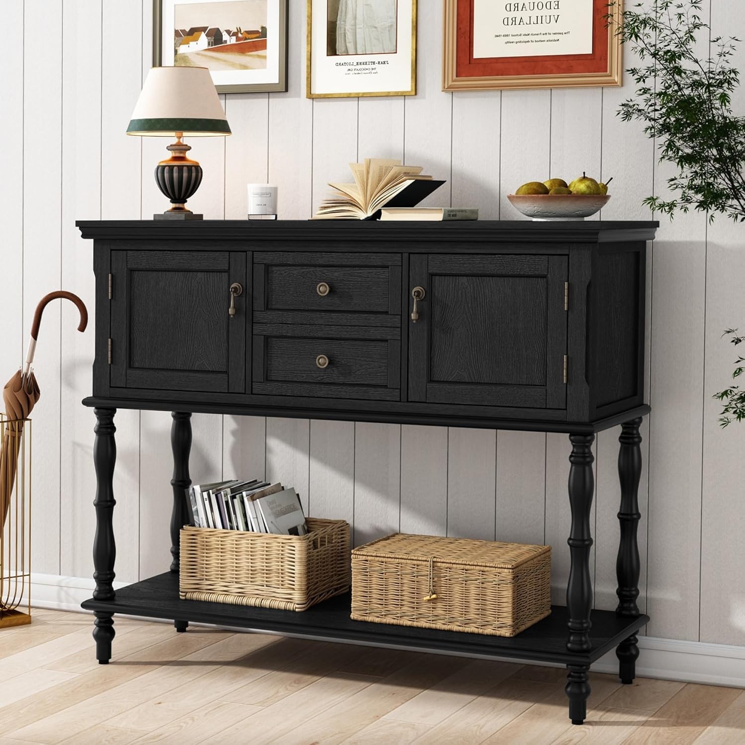 Console Table with 2 Drawers Entryway Table with 2 Door Cabinets & Storage Shelf