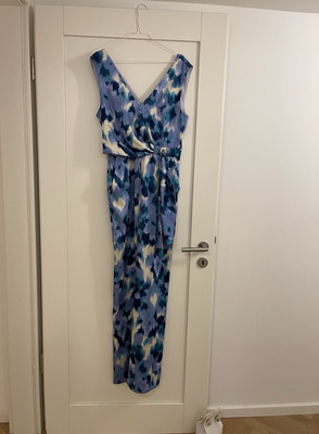 MARELLA Damen Overall 40 abstrakt blau lila weiß ärmellos V-Ausschnitt Gürtel