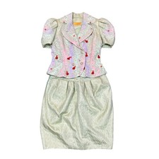 Vintage Christian Lacroix Silk Jacket Skirt Matching Suit Set Women Sz 42 Rare