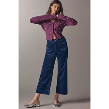 ANTHROPOLOGIE Maeve Colette Scallop Pocket Corduroy Crop Wide Leg Pant Sz 26 D2