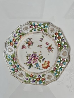 Vintage RW Bavaria Pierced Porcelain Plate Floral Decor 24 cm