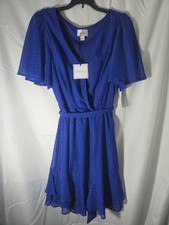 Premier Amour Electric Blue Fit & Flare Dress Knee Length Lined Faux wrap Siz 10