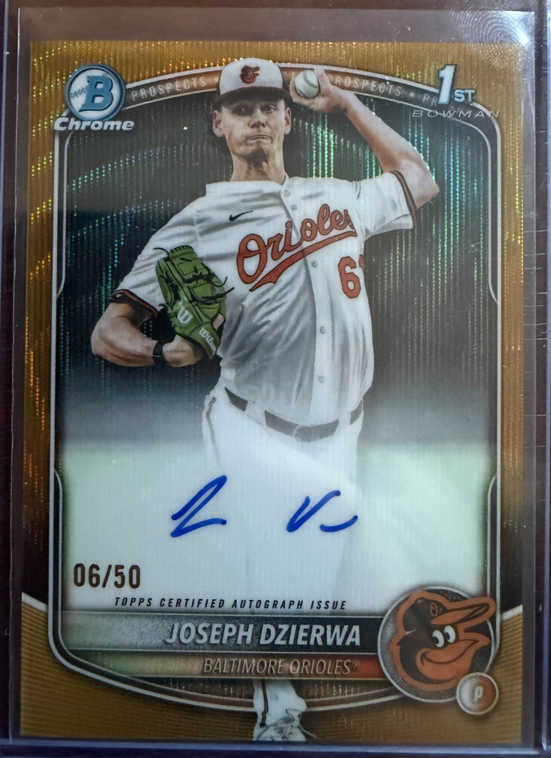 2025 Bowman Chrome Draft Joseph Dzierwa 1st Gold Wave Refractor Auto RC /50