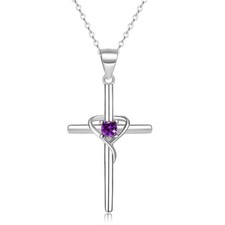 YZSFMZGE Cross Necklace for Women, 16 2inch, 2-February-Amethyst-White gold