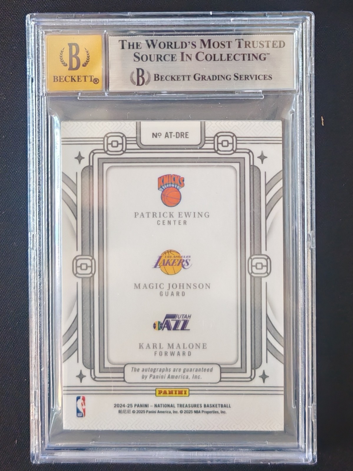 2024-25 National Treasures Ewing/Magic Johnson/Karl Malone Auto 14/25 BGS 8.5/10 view 2