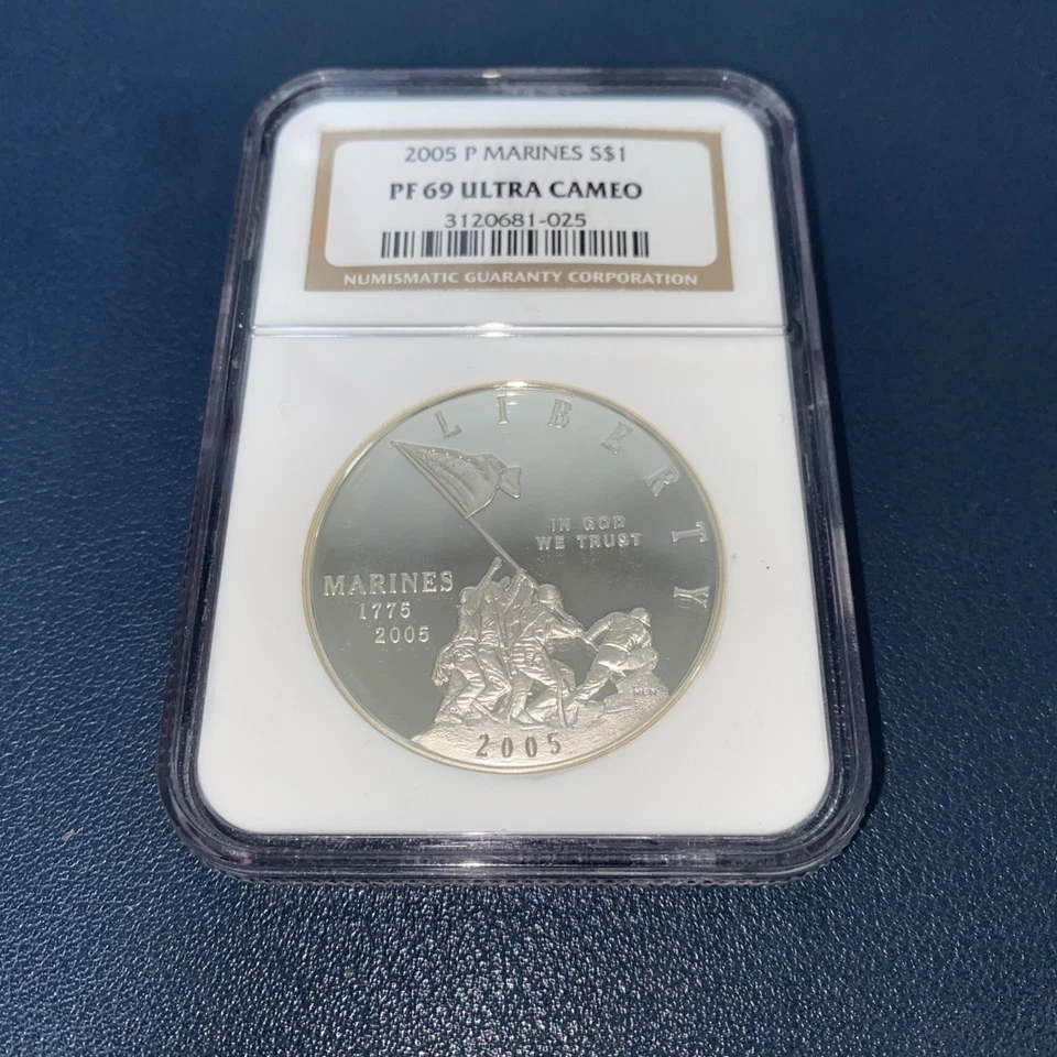 2005 P Marine Corps Silver Proof Dollar NGC PF69 Ultra Cameo - Image 3 of 4