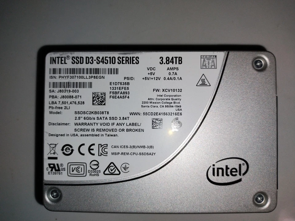 Intel D3-S4510 3.84TB 2.5" SATA SSD Tested Enterprise SSDSC2KB038T8 - Good - image 1 of 1