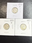 (3 Coins) 1- 1952 2- 1953 Roosevelt Silver Dimes
