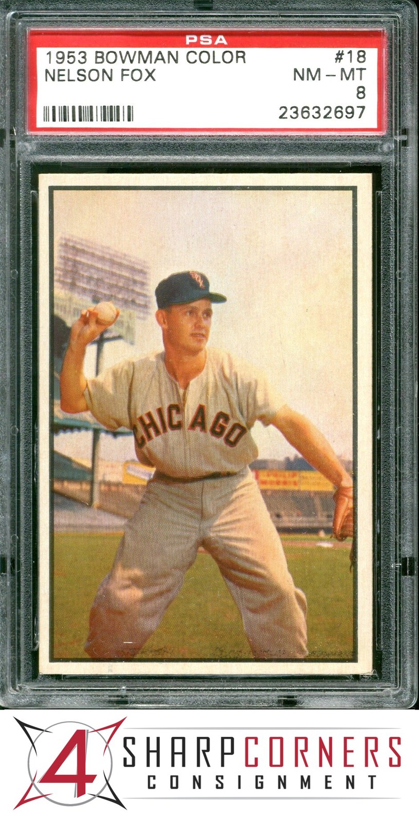 1953 BOWMAN COLOR #18 NELSON NELLIE FOX WHITE SOX PSA 8