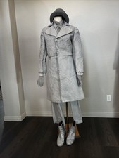 19th C Men s Gray Statue Costume Victorian Long Coat Boots Hat Street Performer