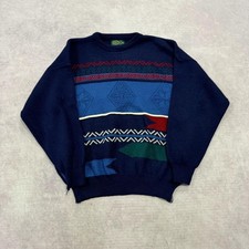 Vintage abstract knitted jumper Patterned Grandad chunky knit sweater Men's M