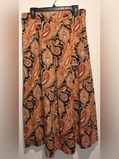 Vintage Herman Geist 100 Cotton Midi Maxi Skirt Paisley Print Pleated Size 14