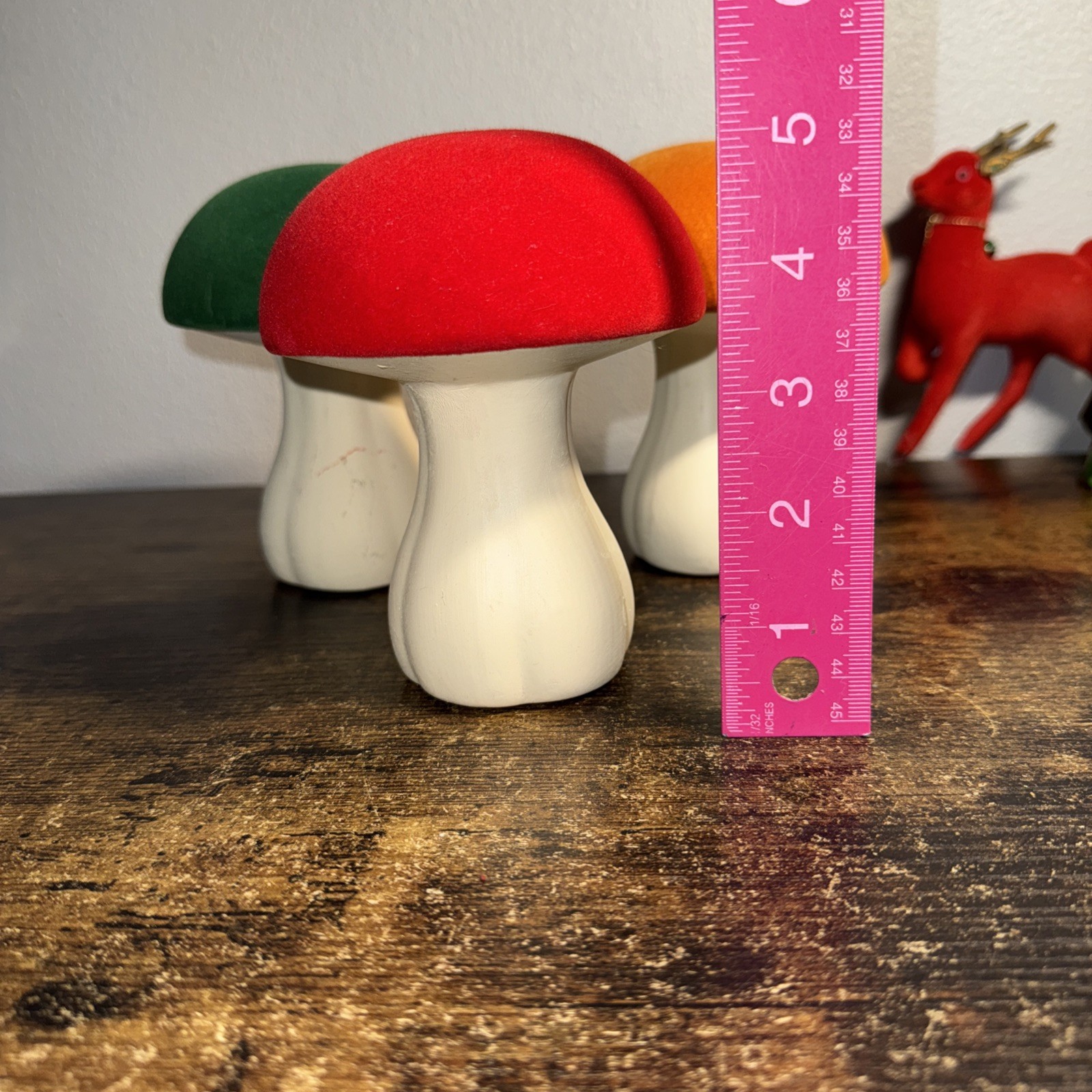 Ceramic Mushroom/Velvet Top/Set Of 3