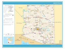Map of the State of Arizona United States of America Political Physical Poster