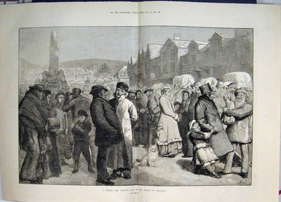 Original alter antiker Druck Miet- und Statutenmesse in Nordengland 1881 19.
