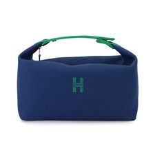 HERMES Bride a Brac GM Borsa a mano Toile H Blu Marine Green Pouch 90322849