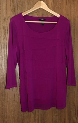 Alfani Womens Blouse 0X Magenta/Fuchsia  Gauzy Sheer Lined Tiered Hem Top