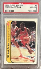 1986 FLEER STICKER #8 MICHAEL JORDAN PSA 8 ROOKIE CARD!!!. rookie card picture