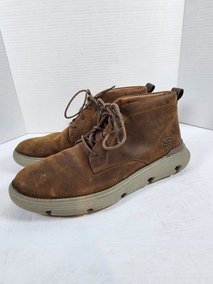 Skechers Garza Fontaine Brown Leather Boots Shoes Hiking Mid Mens
