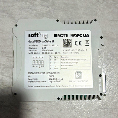 Softing dataFEED uaGate SI Industrie-Gateway Ethernet MQTT/OPC UA GAA-DX-145111