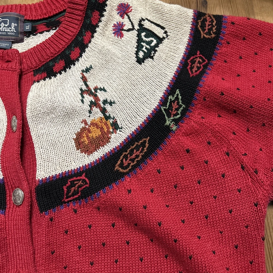 Cárdigan Woolrich De Colección Mujer XL Rojo Escuela Hojas Otoño Maestro Manzanas Bordado Foto 3 de 4