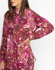 Johnny Was Dreamers Vivanna Silk Blouse M Floral Button Front Boho Shirt Top