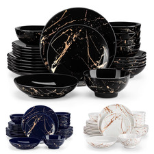 Servizio set Piatti in porcellana Stoviglie  Dorato 24 effetto marmo nero bianco