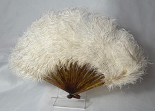 Antique Child's White Ostrich Feather Fan Faux Tortoiseshell Sticks Shell Shaped