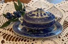 Vintage Childs Blue Willow Platter  Lidded Tureen Casserole Dish Occupied Japan