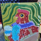 ACEO by Emily Meinert abstract chicken going to work coffee hen  illustration — photo 1